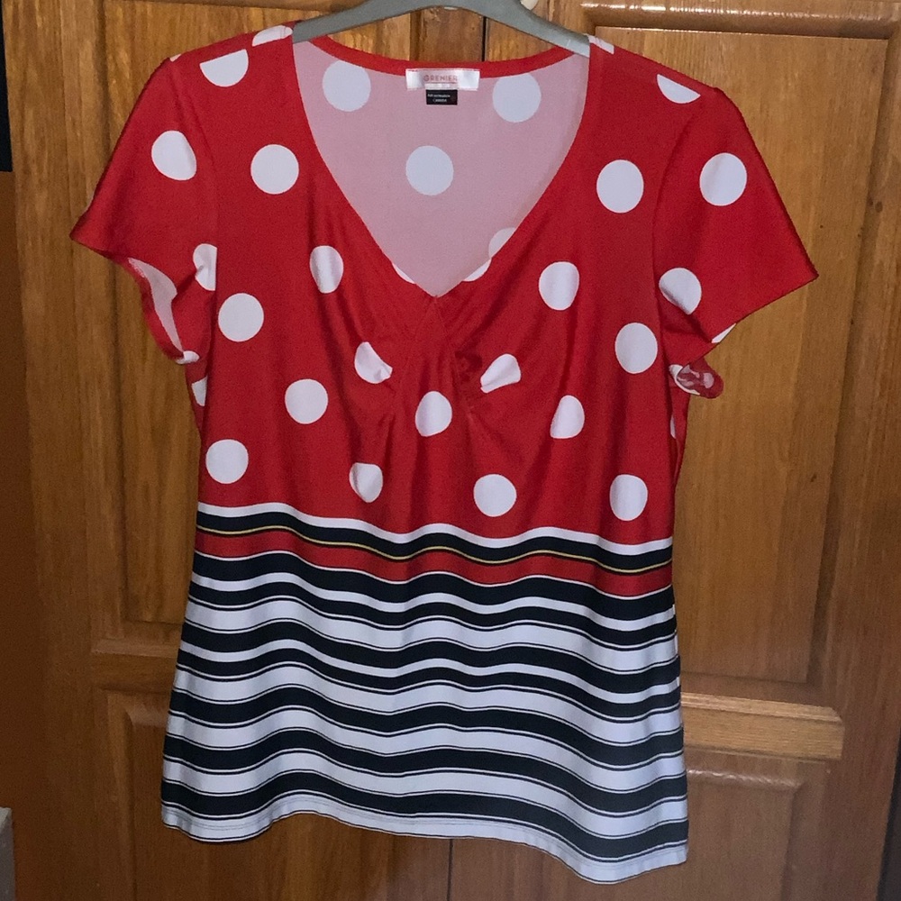 3$🤩Le Grenier Red Polka Dot and Stripe Top